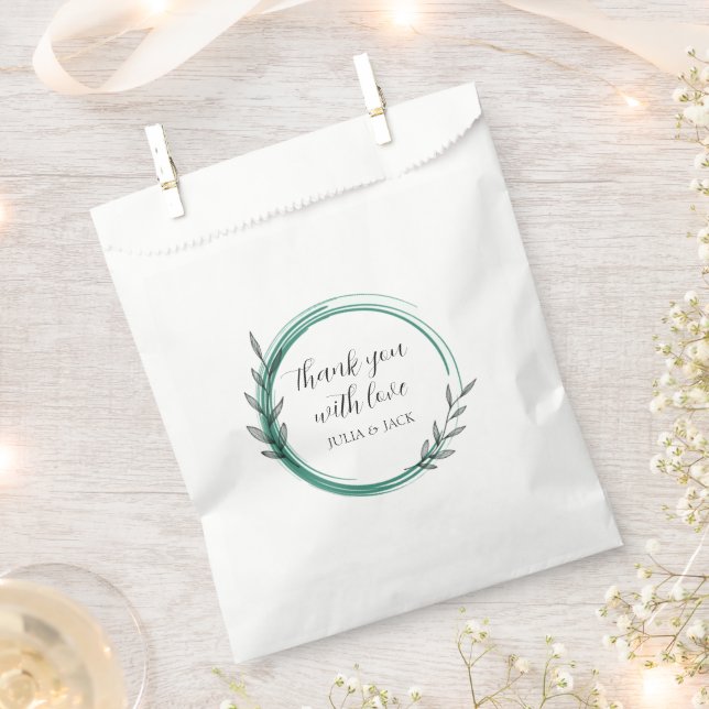 Emerald Green Simple Wreath Wedding Favor Bag (Clipped)