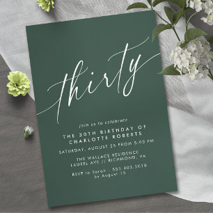 Emerald Green Simplistic Elegant 30th Birthday Invitation