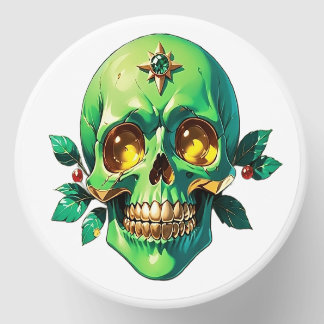 Emerald Green Skull with Golden Eyes and Gem Crown Mini Candle Favors
