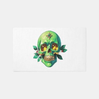 Emerald Green Skull with Golden Eyes and Gem Crown Rug