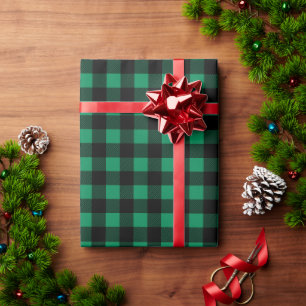 Emerald Green Small Buffalo Plaid Christmas Wrapping Paper