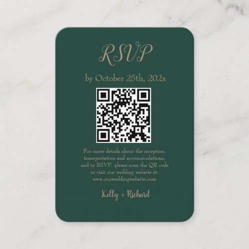 Emerald Green Small Vertical Wedding RSVP QR Code Enclosure Card