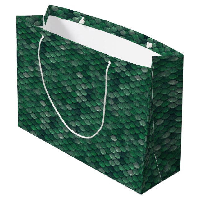 Emerald Green Snake Skin/Dinosaur Dragon Scale Large Gift Bag (Back Angled)