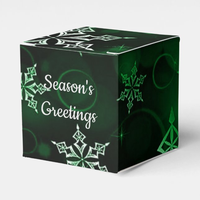 Emerald Green Snowflake Motif Cube Favor Boxes (Front Side)