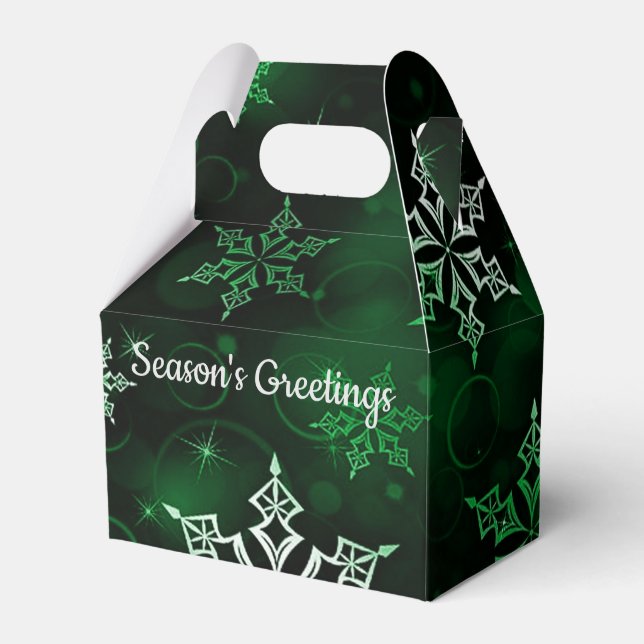 Emerald Green Snowflake Motif Gable Favor Boxes (Front Side)