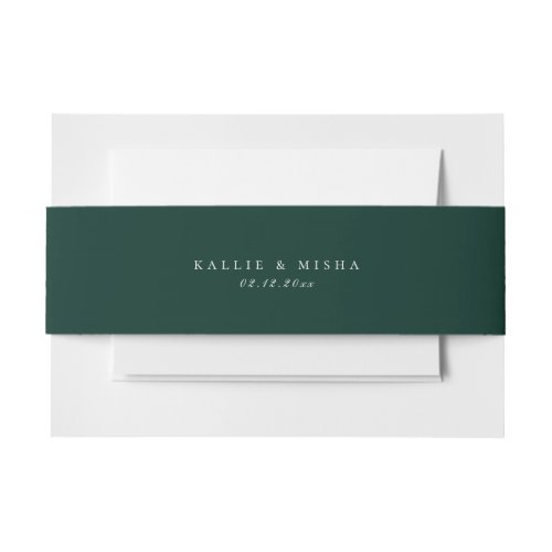 Emerald Green Solid Color Wedding Botanical Branch Invitation Belly Band