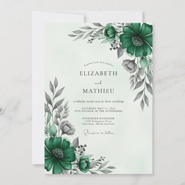 Emerald Green Sophisticated Winter Wedding Invitation (Front)