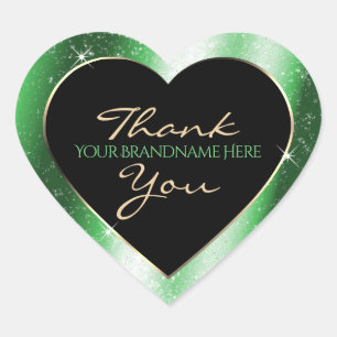 Emerald Green Sparkle Glitter Frame Thank You Heart Sticker