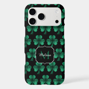 Emerald Green Sparkle Shamrock black Monogram iPhone 17 Pro Max Case