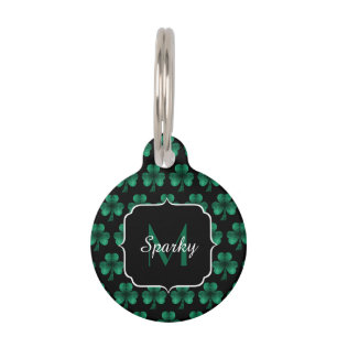 Emerald Green Sparkle Shamrock black Monogram Pet ID Tag