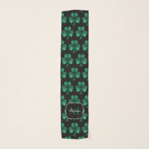 Emerald Green Sparkle Shamrock black Monogram Scarf