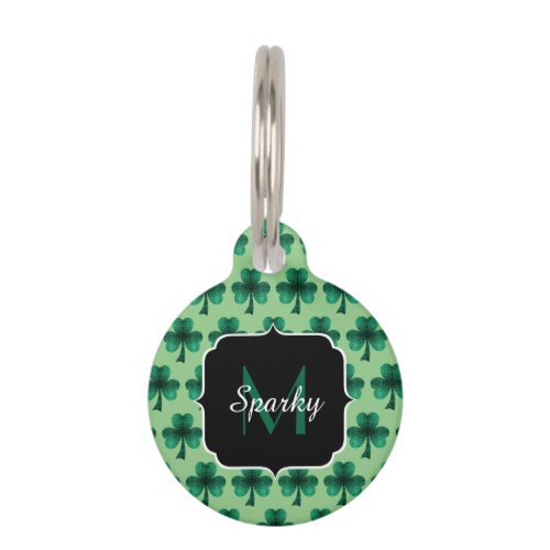 Emerald Green Sparkle Shamrock custom Monogram Pet ID Tag