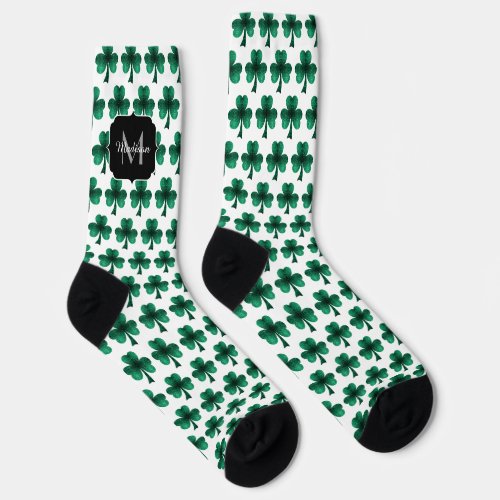 Emerald Green Sparkle Shamrock Monogram Socks