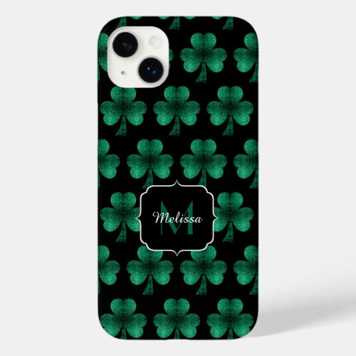 Emerald Green Sparkles Shamrock black Monogram Case_Mate iPhone 14 Plus Case