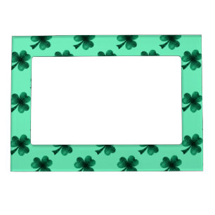 Emerald Green Sparkles Shamrock Clover pattern Magnetic Picture Frame