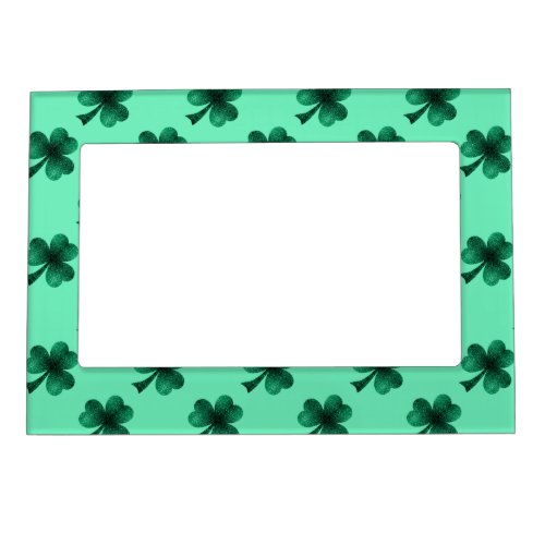 Emerald Green Sparkles Shamrock Clover pattern Magnetic Picture Frame