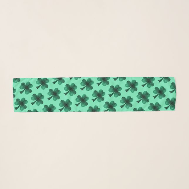 Emerald Green Sparkles Shamrock Clover pattern Scarf (Front (Horizontal))