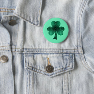Emerald Green Sparkles Shamrock Clover turquoise Button
