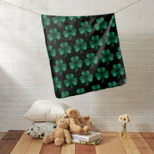 Emerald Green Sparkles Shamrock pattern black Baby Blanket