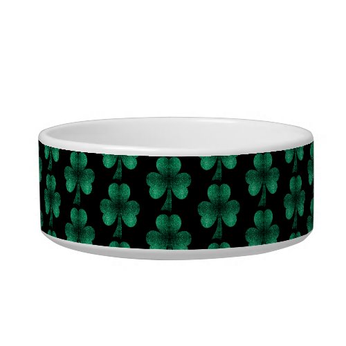 Emerald Green Sparkles Shamrock pattern black Bowl