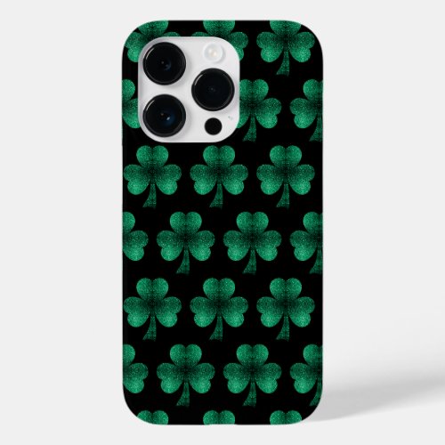Emerald Green Sparkles Shamrock pattern black Case_Mate iPhone 14 Pro Case
