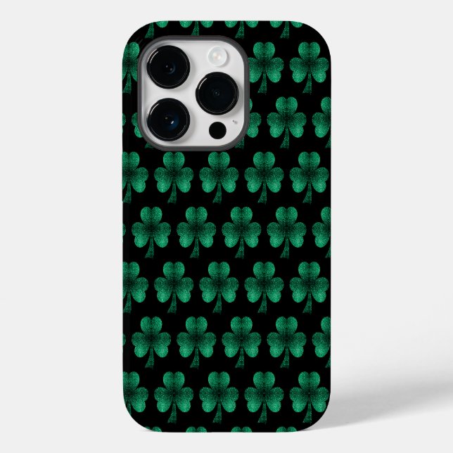 Emerald Green Sparkles Shamrock pattern black Case-Mate iPhone Case (Back)