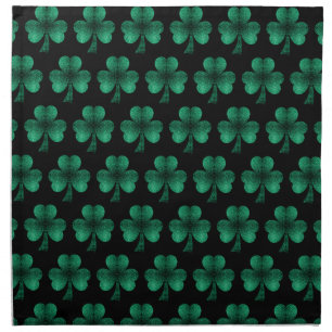 Emerald Green Sparkles Shamrock pattern black Cloth Napkin