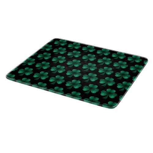 Emerald Green Sparkles Shamrock pattern black Cutting Board