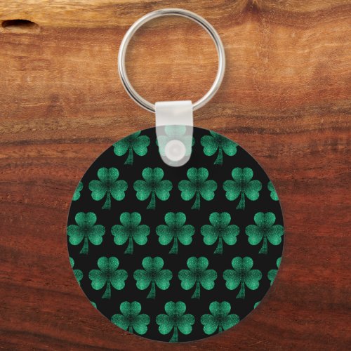 Emerald Green Sparkles Shamrock pattern black Keychain