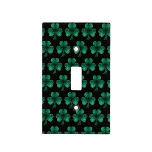 Emerald Green Sparkles Shamrock pattern black Light Switch Cover