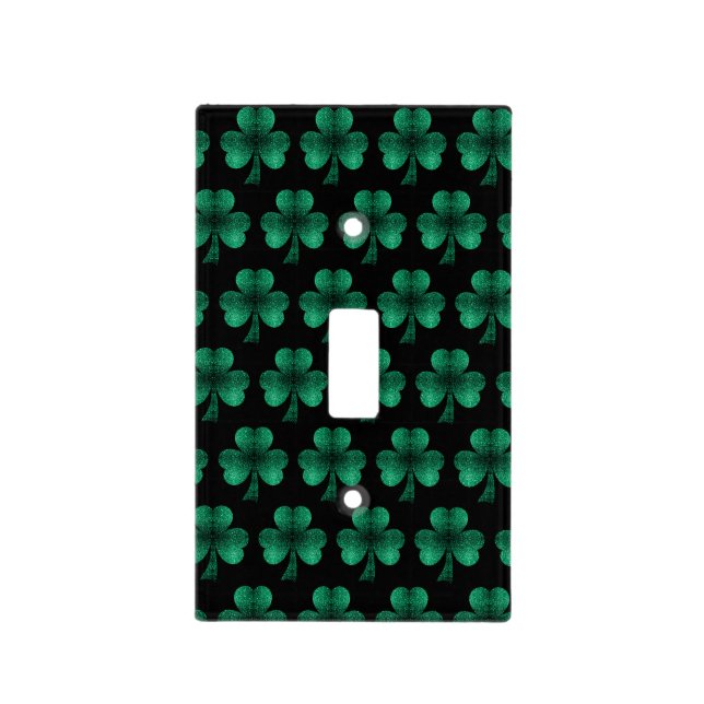 Emerald Green Sparkles Shamrock pattern black Light Switch Cover (Front)