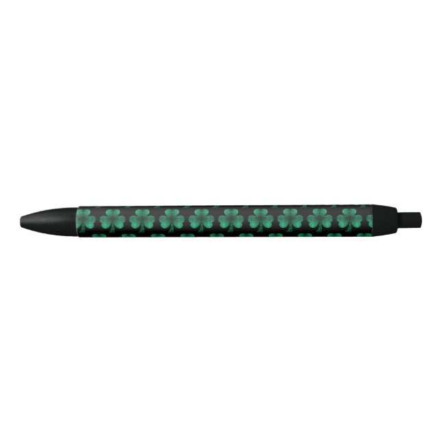 Emerald Green Sparkles Shamrock pattern black Pen (Front)