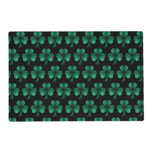 Emerald Green Sparkles Shamrock pattern black Placemat