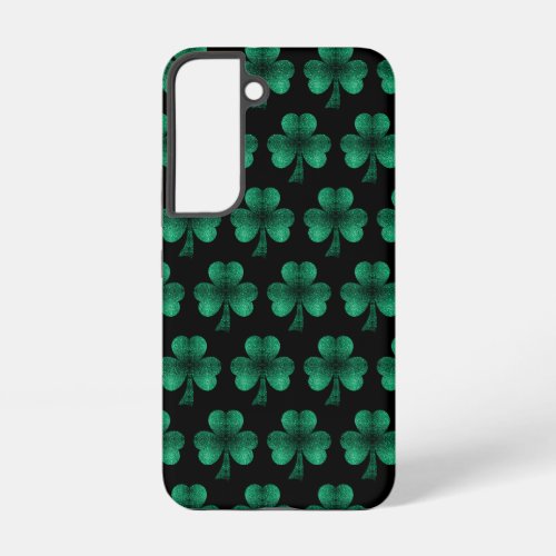Emerald Green Sparkles Shamrock pattern black Samsung Galaxy S22 Case