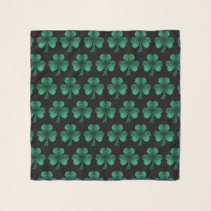 Emerald Green Sparkles Shamrock pattern black Scarf