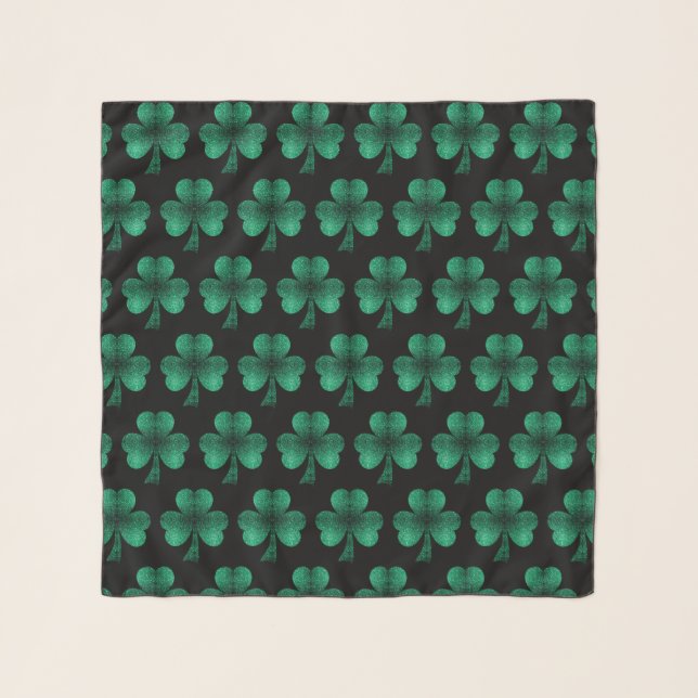 Emerald Green Sparkles Shamrock pattern black Scarf (Front)