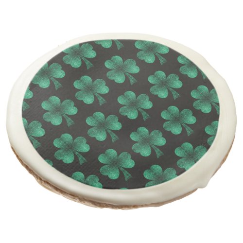 Emerald Green Sparkles Shamrock pattern black Sugar Cookie