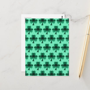 Emerald Green Sparkles Shamrock pattern turquoise Postcard