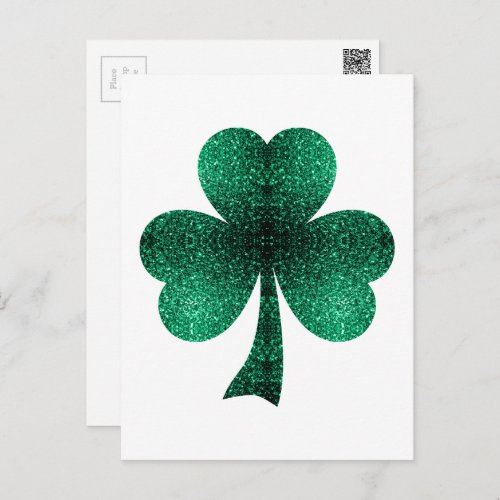 Emerald Green Sparkles Shamrock St Patricks Day  Postcard