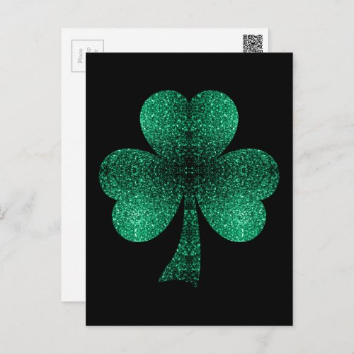 Emerald Green Sparkles Shamrock St Patricks Day Postcard