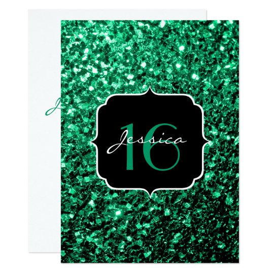 Emerald Green sparkles Sweet 16 Invitation