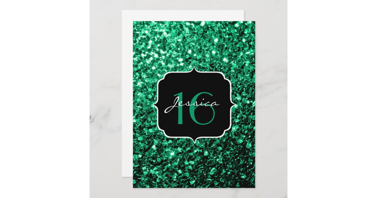 Emerald Green sparkles Sweet 16 Invitation Zazzle