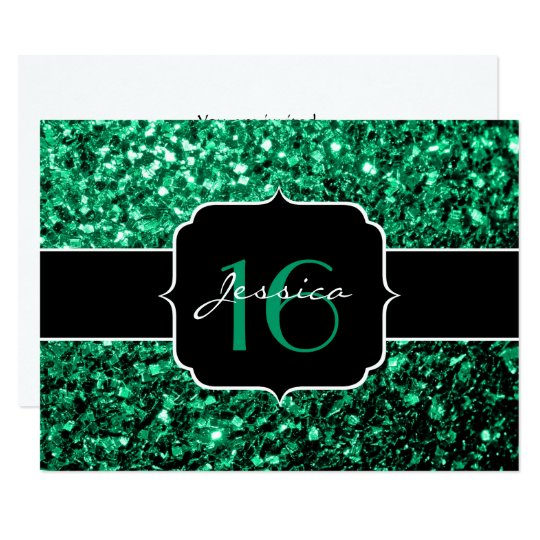 Emerald Green sparkles Sweet 16 Invitation