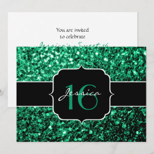 Emerald Green sparkles Sweet 16 Invitation