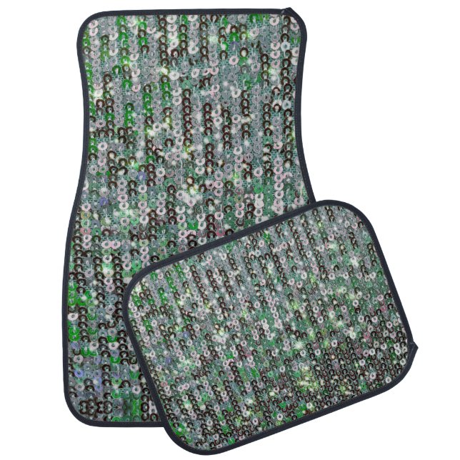 Emerald green sparkling glitter sequins car floor mat (Set)