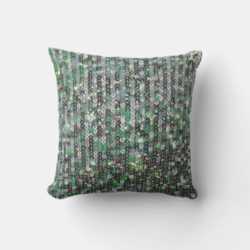 Emerald green sparkling glitter sequins throw pillow
