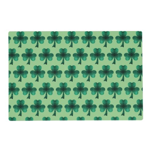 Emerald Green Sparkly Shamrock pattern St Patrick Placemat