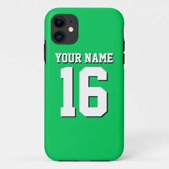 Emerald Green Sporty Team Jersey Iphone 11 Case by FantabulousCases at Zazzle