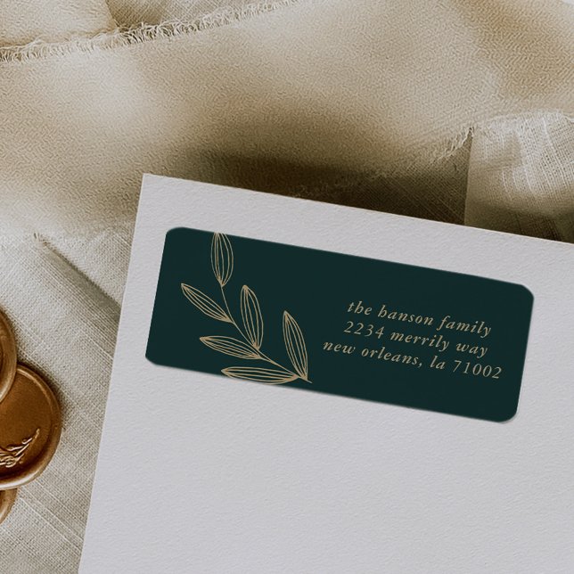 Emerald Green Sprout Return Address Label (Hand-drawn sprout botanical emerald green return address label.)