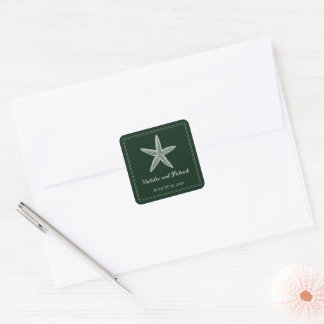 Emerald Green Starfish Wedding Stickers